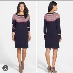 Eliza J Fair Isle Pattern Sweater Dress Navy Size S